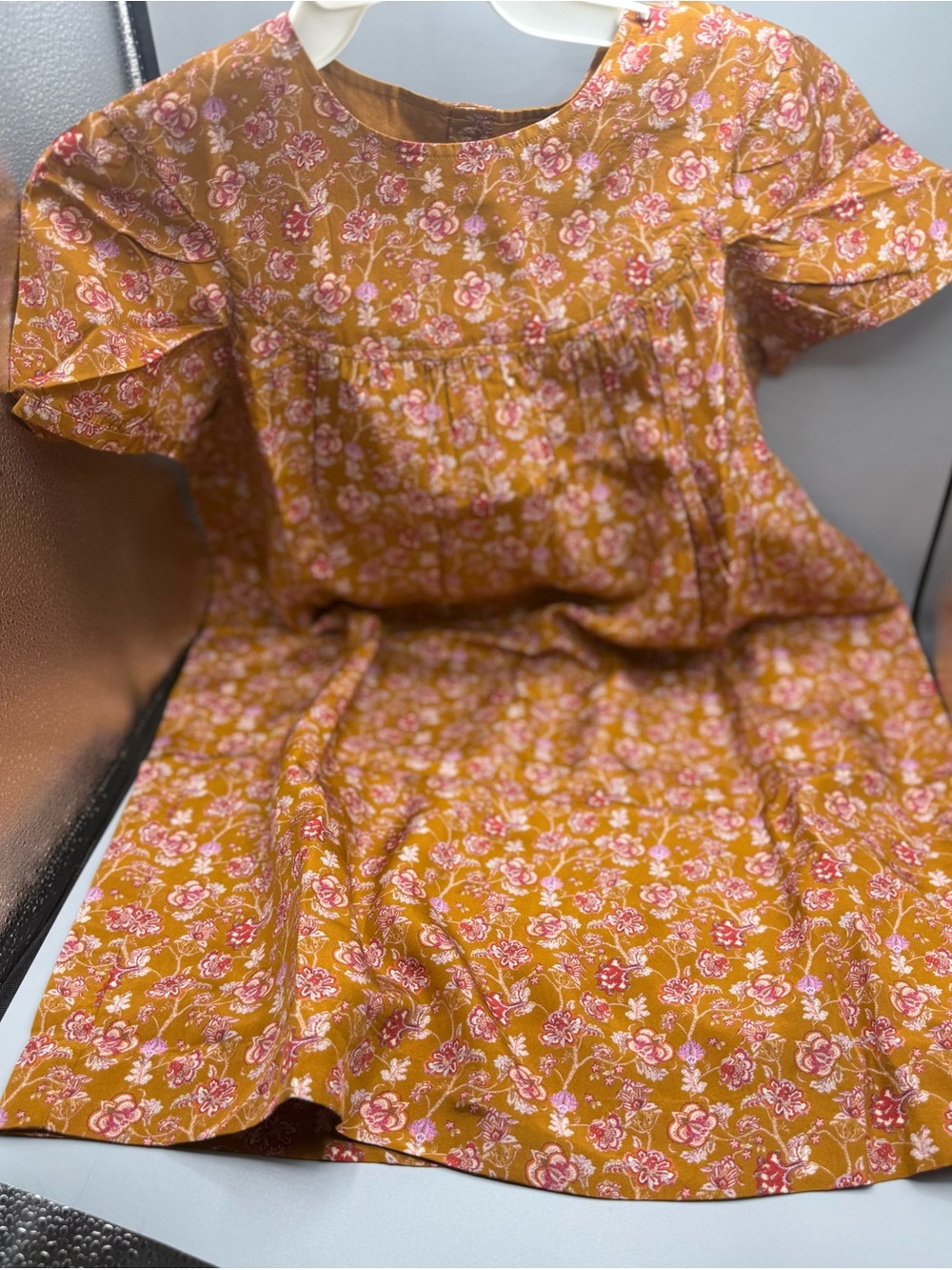 Bonpoint Mustard Floral Dress with Pink Blossoms